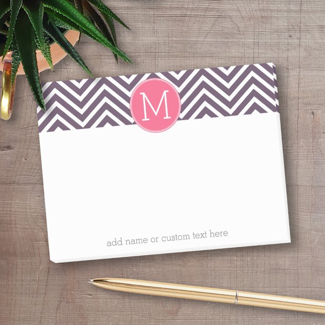 Post-it® Motif Chevron avec Monogramme - rose violet (Personalized post-it notes with an area to add your name or other text)