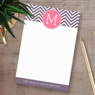 Post-it® Motif Chevron avec Monogramme - rose violet