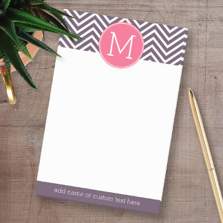 Post-it® Motif Chevron avec Monogramme - rose violet