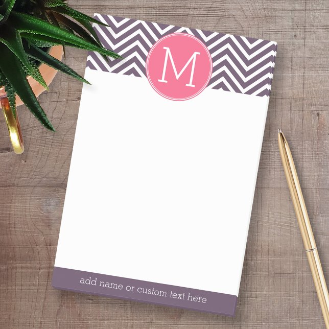 Post-it® Motif Chevron avec Monogramme - rose violet (Personalized Post-it Notes - add your name and other social media contact information)
