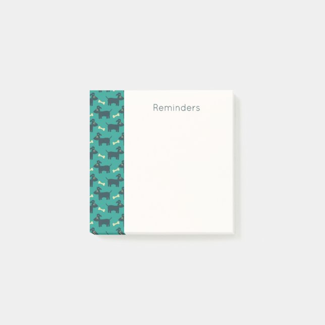 Post-it® Motif chien mignon avec os sur Arrière - plan vert (Devant)