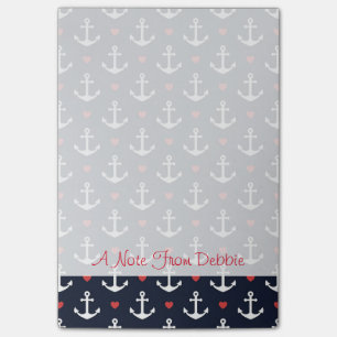 Post-it® Motif Coeurs Et Ancres Ajouter votre nom