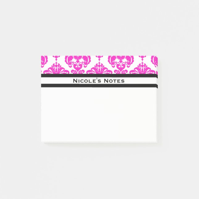 Post-it® Motif Damas blanc rose chaud Moderne Personnalisé (Devant)