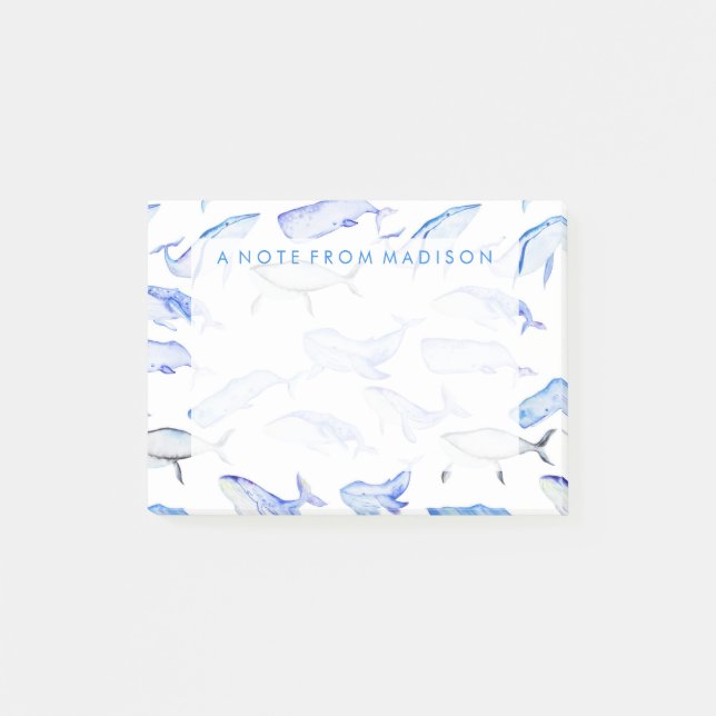 Post-it® Motif de baleine bleue d'aquarelle (Devant)