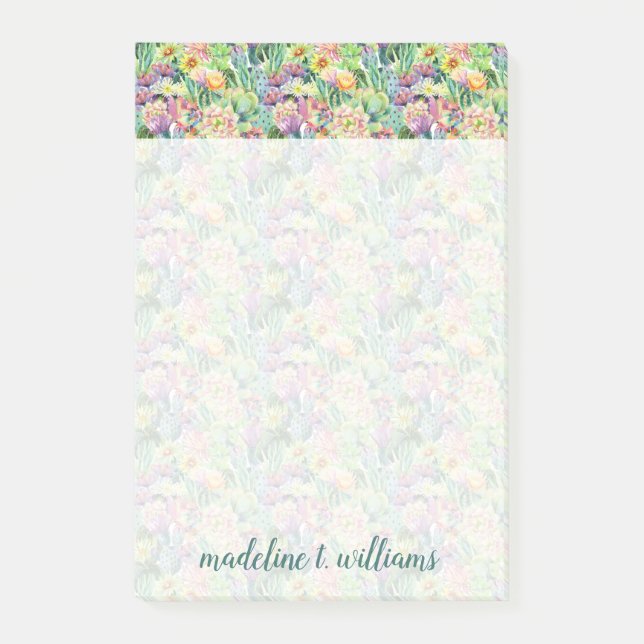 Post-it® Motif de cactus d'aquarelle en fleurs exotiques (Devant)