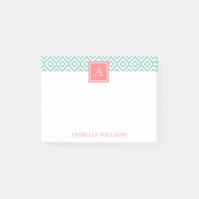 Post-it® Motif de diamants et monogramme de corail (Devant)