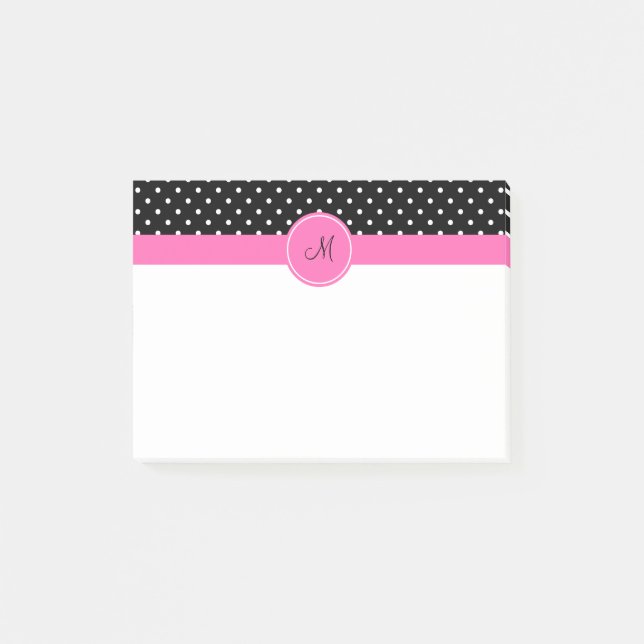 Post-it® Motif de point de Polka blanc et noir Monogram (Devant)