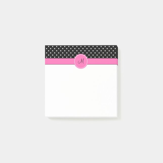Post-it® Motif de point de Polka blanc et noir Monogram (Devant)