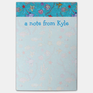 Post-it® Motif de poisson turquoise  Ajouter votre nom