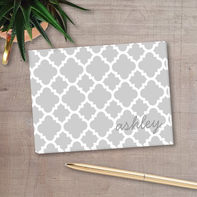 Post-it® Motif de Quatrefoil gris avec police manuscrite No (Personalized post-it notes with a monogram  - low quantity available)