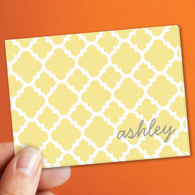 Post-it® Motif de Quatrefoil Jaune avec nom personnalisé (Custom Post It Note Pad)