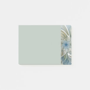 Post-it® Motif de rêve floral Abstrait Bleu Kaki Fractal