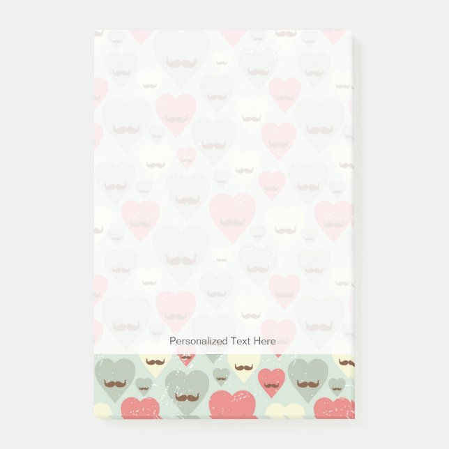 Post-it® Motif de Valentine avec le coeur et la moustache (Devant)