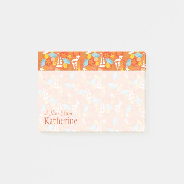 Post-it® Motif de voilier tropical| Ajouter votre nom (Devant)
