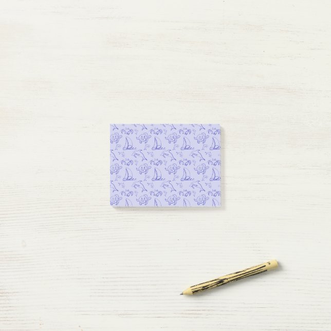 Post-it® Motif d'une ligne d'animal marin et voilier  (Sur un bureau)