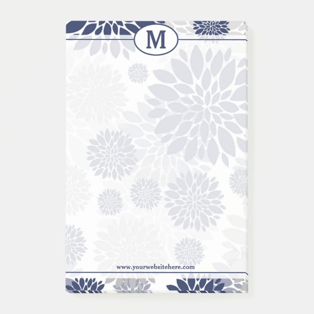 Post-it® Motif floral bleu et gris Monogramme (Devant)