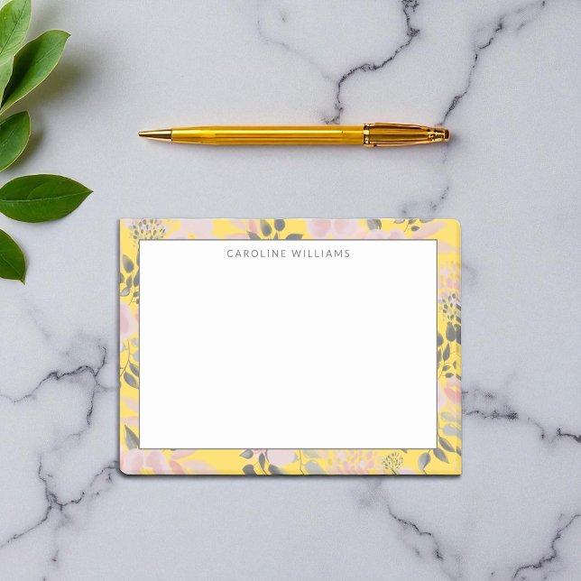 Post-it® Motif floral jaune rose gai joyeux avec nom (Créateur téléchargé)