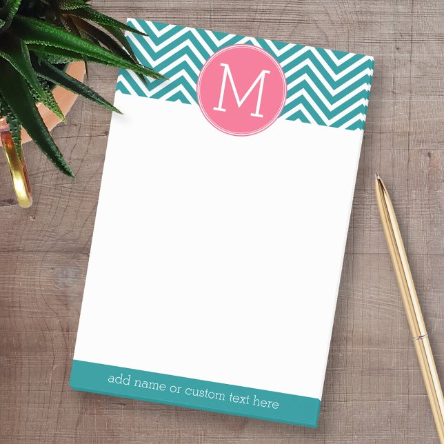 Post-it® Motif Girl Chevron avec Monogramme - Turquoise ros (Personalized Post-it Notes - add your name and other social media contact information)