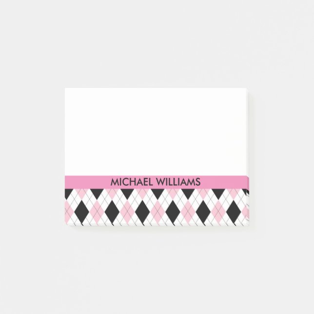 Post-it® Motif Jacquard rose et noir avec bandes roses (Devant)