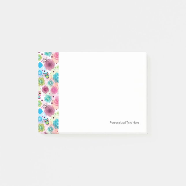 Post-it® Motif mignon d'arrière - plan de hibou de fleur (Devant)
