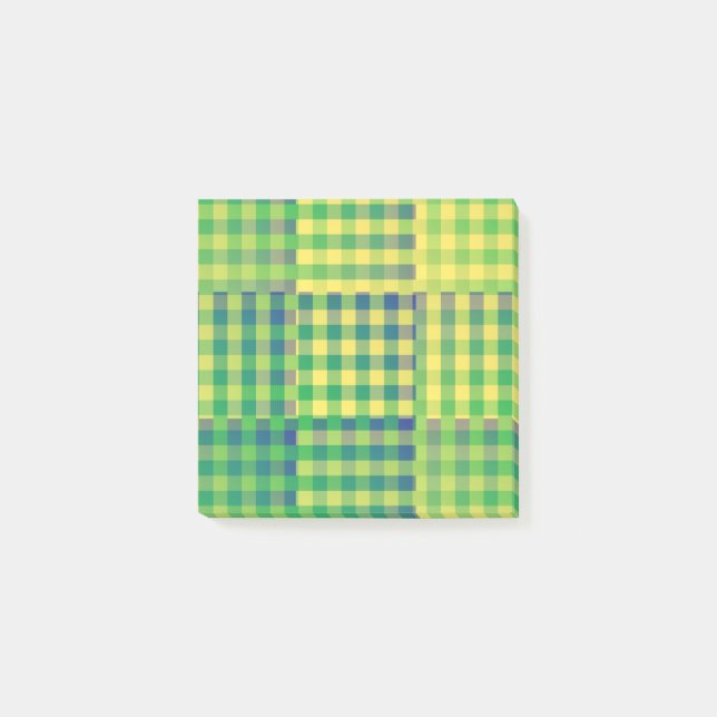 Post-it® Motif Patchwork à Carreaux Vert Bleu Jaune (Devant)