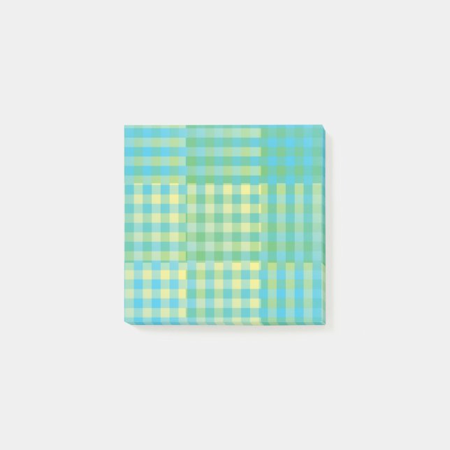 Post-it® Motif Patchwork Damier Vert Bleu Jaune (Devant)