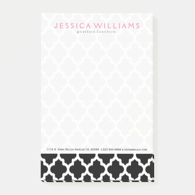 Post-it® Motif Quatrefoil noir et blanc Ikat (Devant)