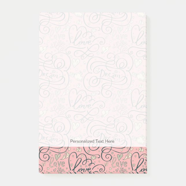 Post-it® Motif romantique avec des coeurs et des oiseaux (Devant)