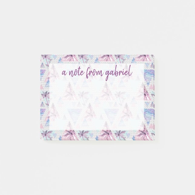 Post-it® Motif rose et bleu d'aquarelle de palmier (Devant)