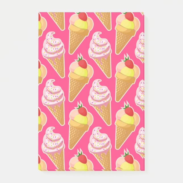 Post-it® Motif rose Kawaii avec crème glacée aux fraises (Devant)