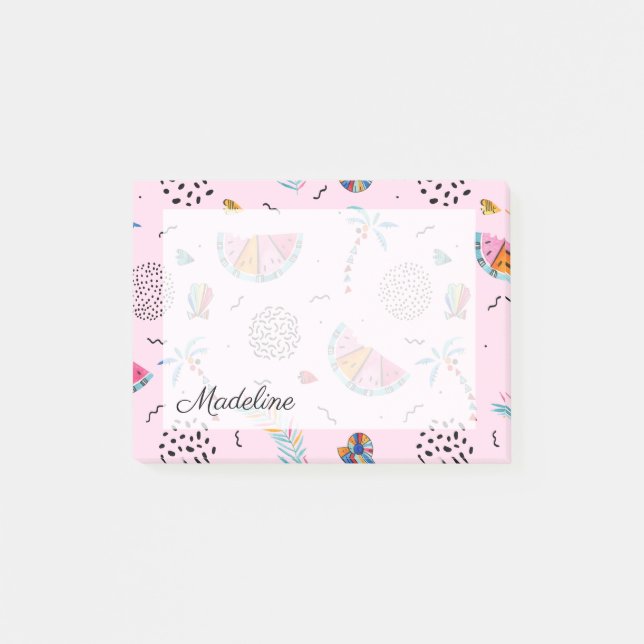 Post-it® Motif rose tropical de style de Memphis (Devant)