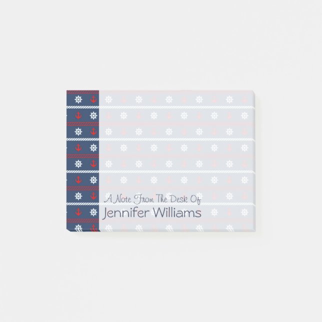 Post-it® Motif Rouge Blanc Et Bleu| Ajouter votre nom (Devant)