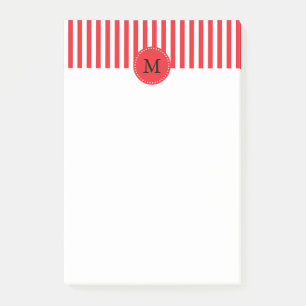 Post-it® Motif rouge et blanc de monogramme de rayures