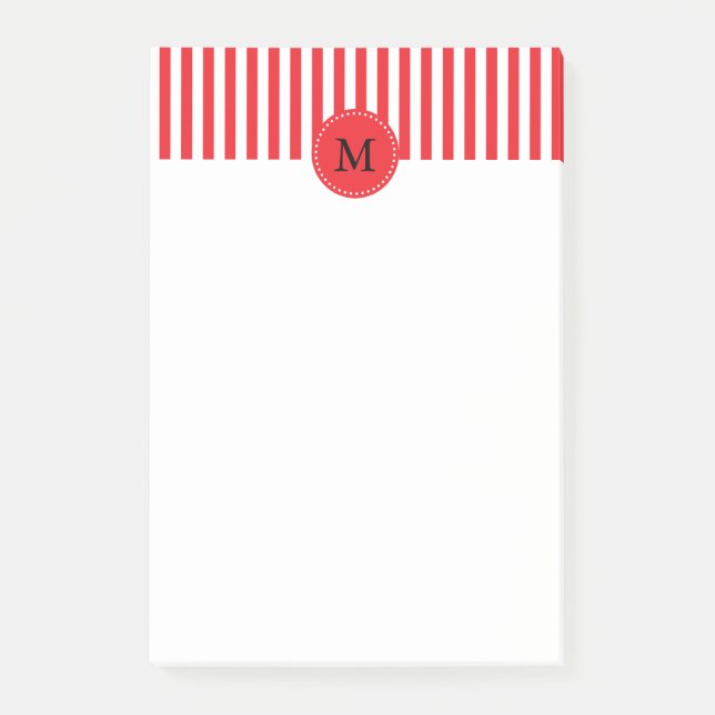 Post-it® Motif rouge et blanc de monogramme de rayures (Devant)
