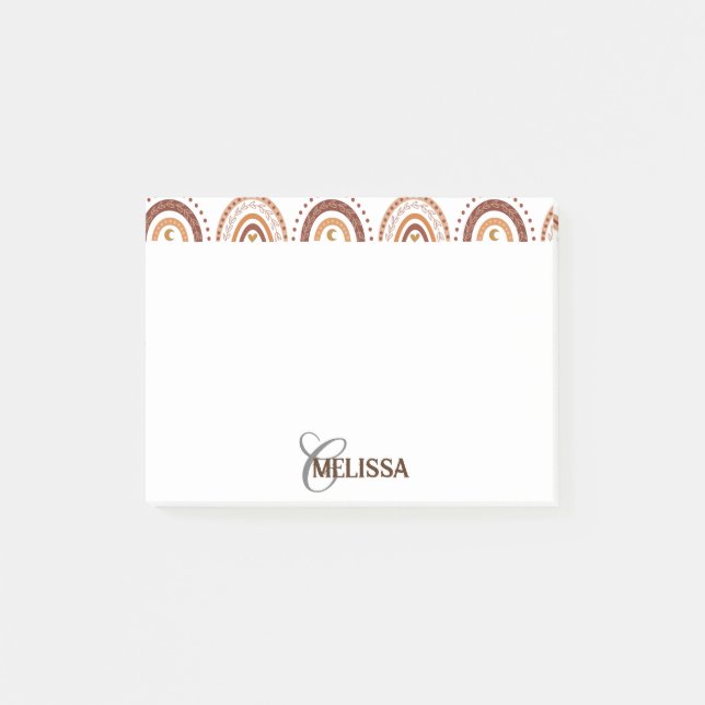 Post-it® Motif Whimsical Boho Brown Nom du monogramme (Devant)