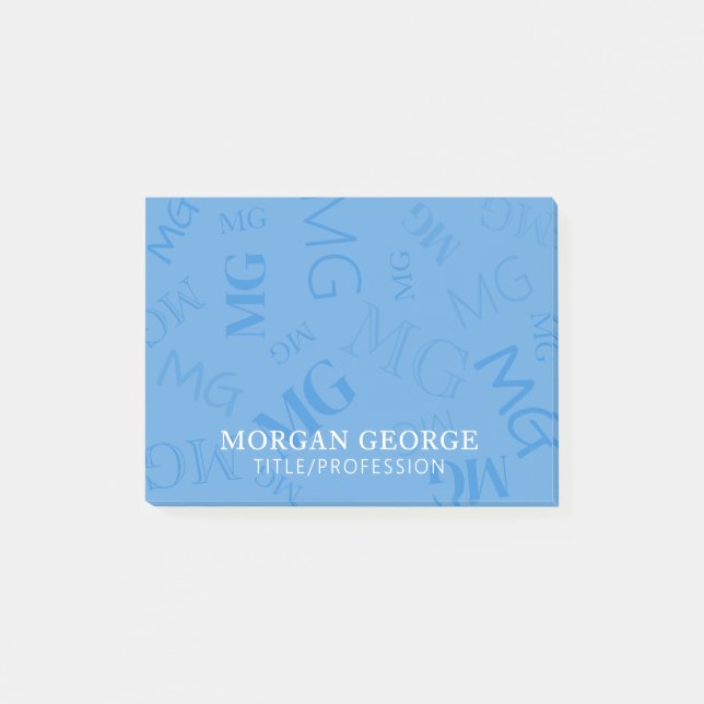 Post-it® Multitude de Monogrammes Bleu Ciel Avec Votre Nom (Devant)