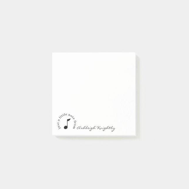 Post-it® Music Note Nom de script Black White Personnalisé (Devant)