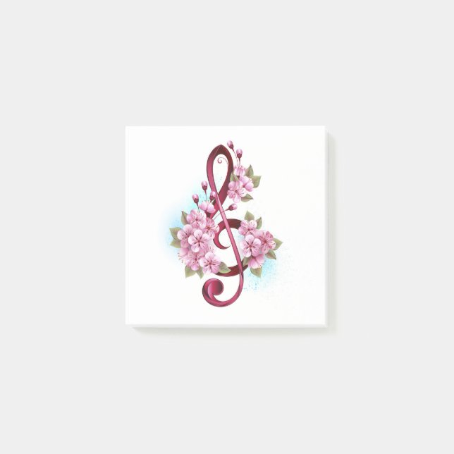 Post-it® Musical treble clef notes with sakura flowers (Devant)