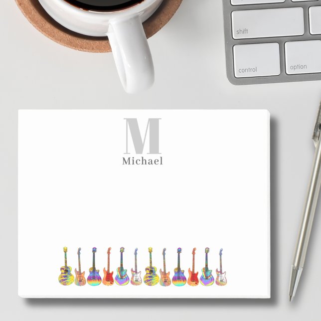Post-it® Musicien de guitare personnalisé Songwriter Monogr (Colorful guitar pattern custom musician guitar music teacher songwriter performer monogram postit )