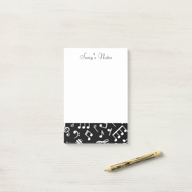 Post-it® Musique noire et blanche Note musicienne (Sur un bureau)