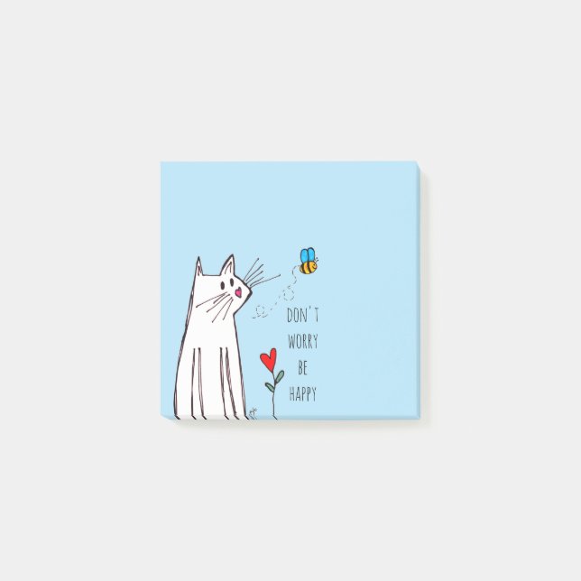 Post-it® Ne vous inquiétez pas Soyez heureux Chat et Abeill (Devant)