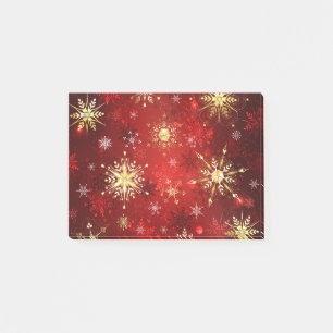 Post-it® Noël Golden Snowflakes sur Arrière - plan rouge