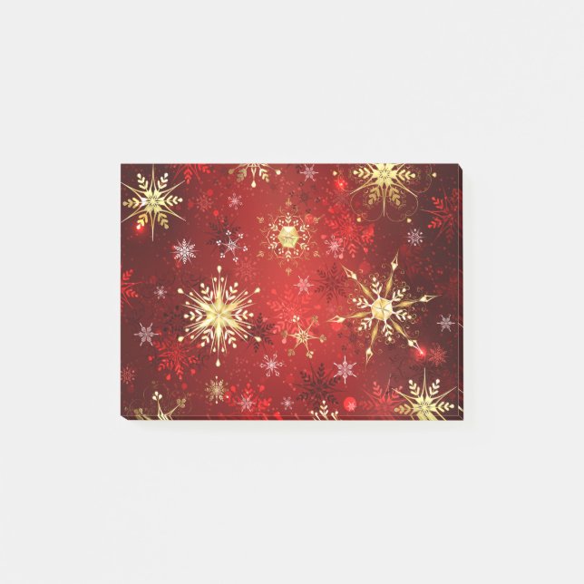 Post-it® Noël Golden Snowflakes sur Arrière - plan rouge (Devant)