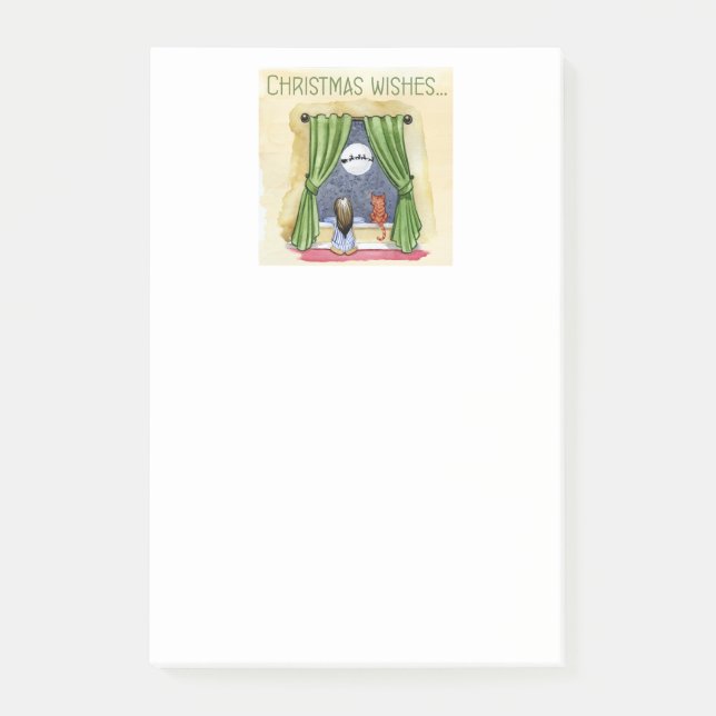 Post-it® Noël Souhaite Mignonne Enfant & Kitty Chat Noël (Devant)