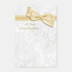 Post-it® Nœud faux en damas blanc et or
