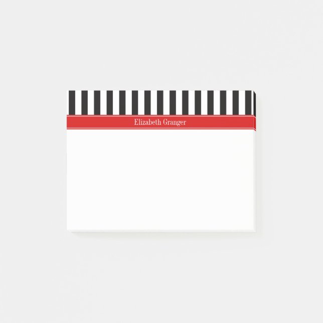 Post-it® Noir blanc bande rouge Nom du ruban Monogramme (Devant)