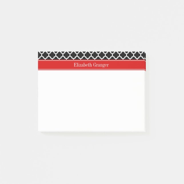 Post-it® Noir Blanc Marocain #5 Nom Rouge Monogramme (Devant)