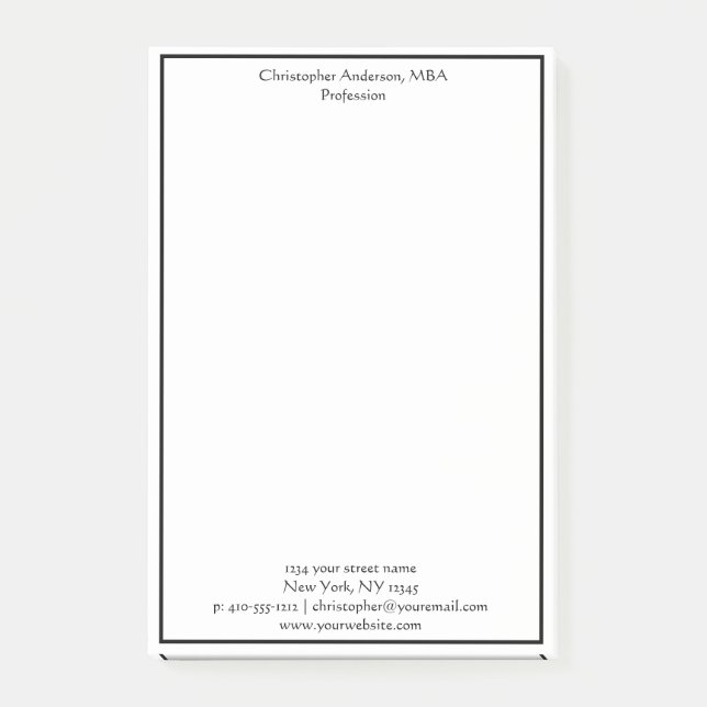 Post-it® Noir blanc minimaliste professionnel (Devant)