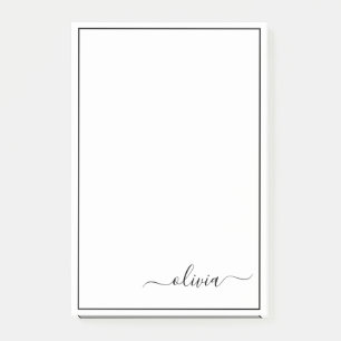 Post-it® Noir Blanc moderne Script Girl Monogramme Nom