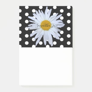 Post-it® Noir Chic Blanc Pois Daisy Personnalisé